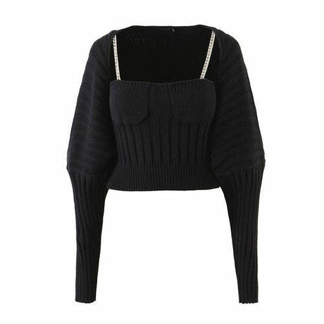 1 set Striped Line Rib Knitting Shawl Sweater Cropped Women Cardigan - zoter Shop