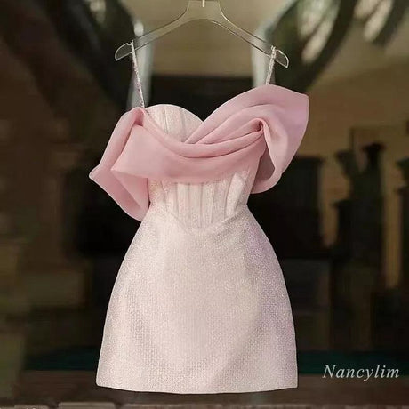 2022 Temperament Suspender Dress for Women Summer Socialite Mesh Pink Diamond-Embedded Waist-Tight Party Vestidos Ladies - Zoter Shop