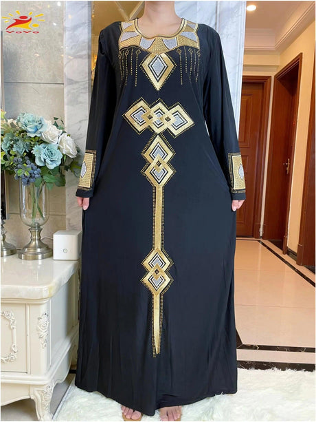 2022 New Dubai Abaya Women Muslim Evening Diamonds Dress Clothing African Elastic Embroidery Robes Islamic Clothing Women - zoter Shop